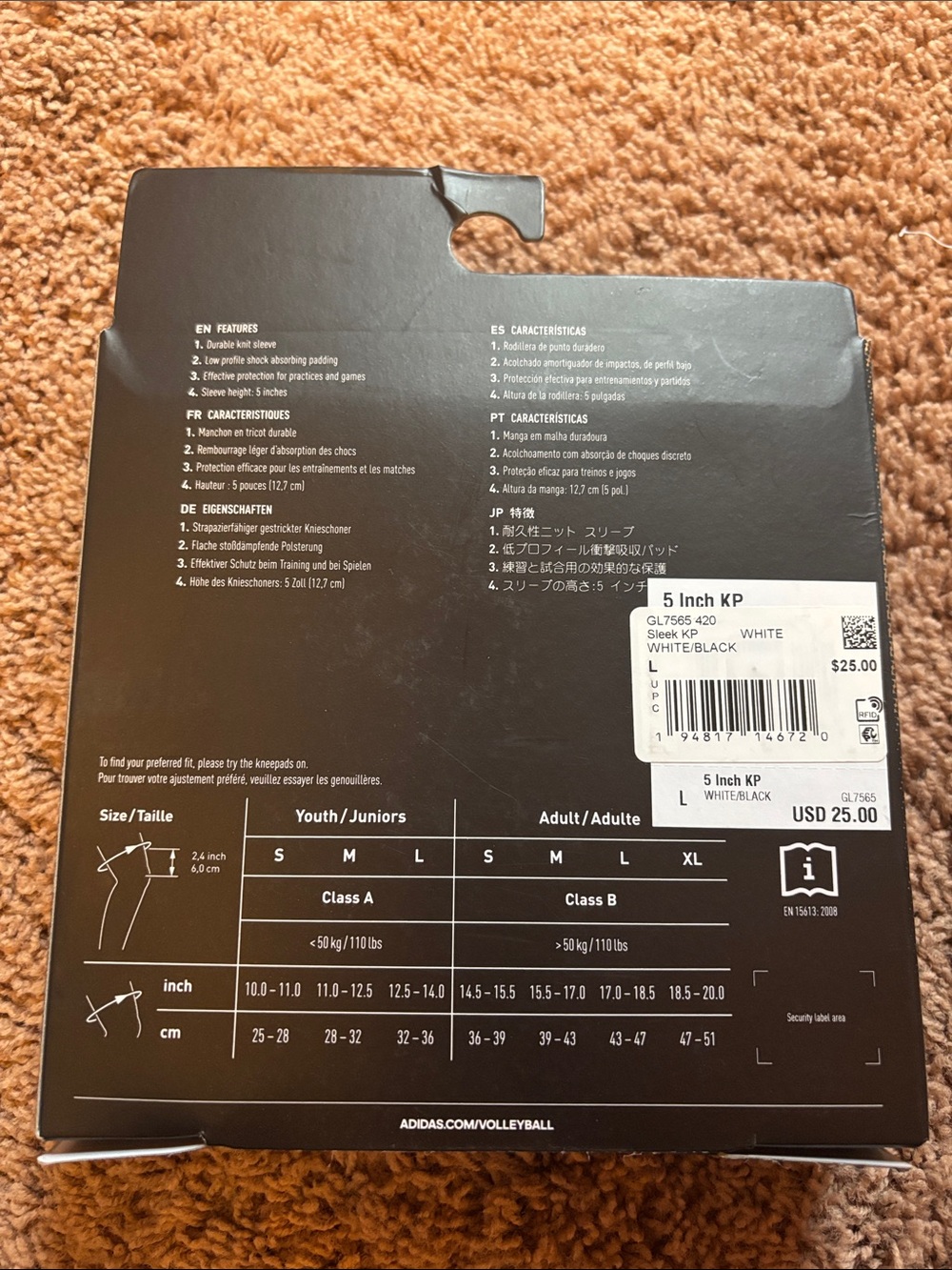 adidas White 5-Inch Kneepad - Picture 2 of 2